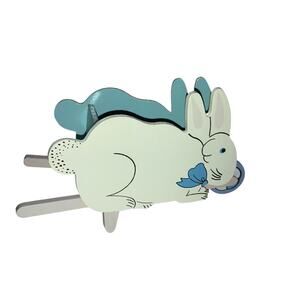 Vintage 1996 Decorative Wooden Bunny Shaped Easter Wheel barrel home decor